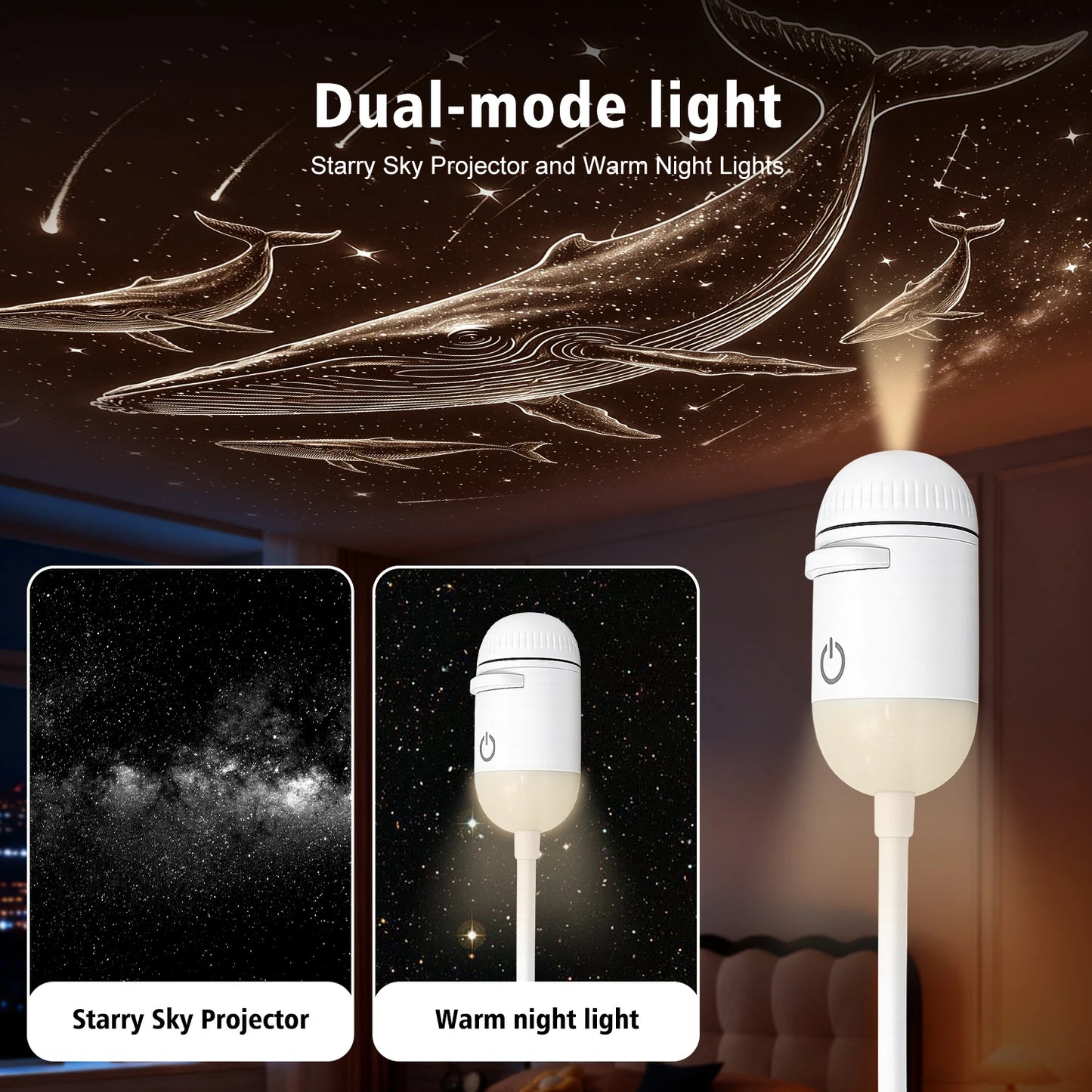 Dual-Function USB Ambient Light with Adjustable Focus for Versatile Scene Projection and Night Illumination