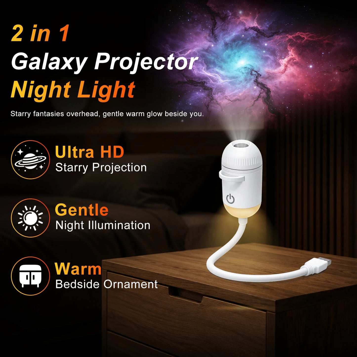 Dual-Function USB Ambient Light with Adjustable Focus for Versatile Scene Projection and Night Illumination